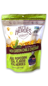 tall bag in white and light green with image of popcorn and green chilis