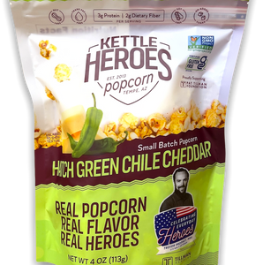 tall bag in white and light green with image of popcorn and green chilis
