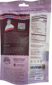 Back of bag with nutrition facts, ingredients, and mission statement.