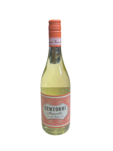 Clear glass bottle with peach colored label