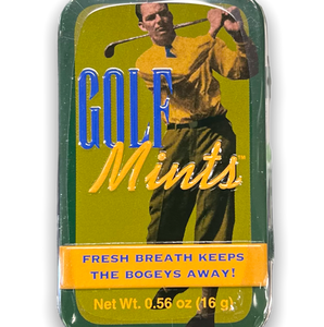 rectangular tin with image of golfer