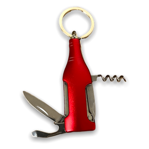 wine bottle shaped multi-tool with keychain ring