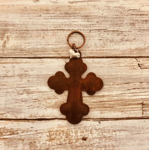 Rustic iron cross with keychain ring