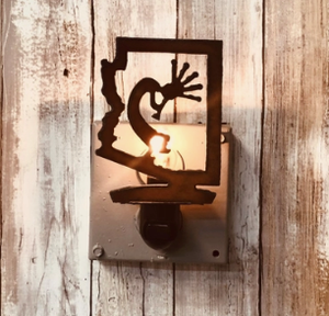 rustic metal with cut out of Arizona and kokopelli in the center