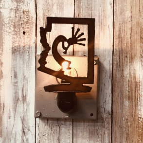 rustic metal with cut out of Arizona and kokopelli in the center