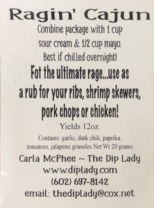 White rectangular card with black lettering showing the flavor of the dip with instructions for mixing White rectangular card with black lettering showing the flavor of the dip with instructions for mixing