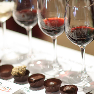 wine glasses and chocolate candies