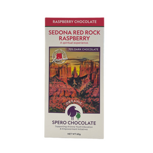 White and red rectangular box with a picture of Sedona.