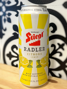 beer can with yellow stripe and red lettering