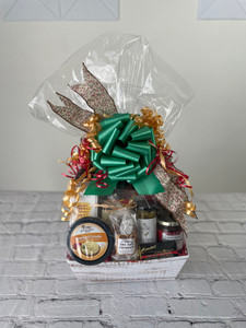 Wrapped gift basket with bows. Wrapped gift basket with bows.