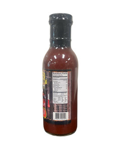 Side of bbq sauce bottle with nutrition facts.