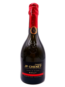Black champagne bottle with black and red label 