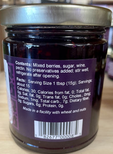 Back of jelly jar with nutrition information.