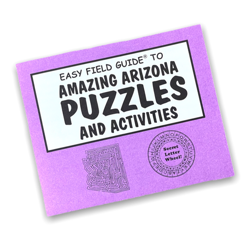 Rectangular purple paper book with white and black lettering with image of the state of Arizona