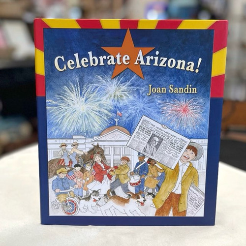 Book cover in blue, red and yellow with image of capital building and people throughout history