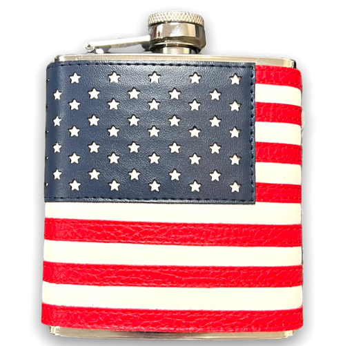 Stainless steel flask covered with American flag