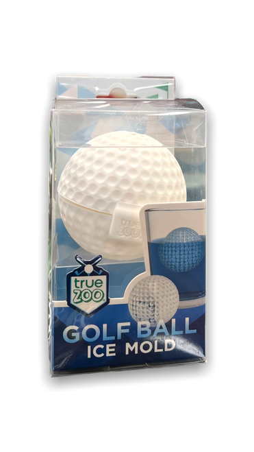 clear plastic packaging with white round golf ball designed ice mold