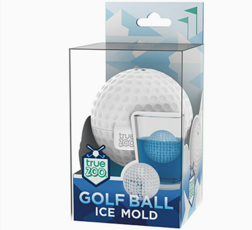 clear plastic packaging with white round golf ball designed ice mold