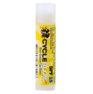 White plastic tube with yellow label with black lettering