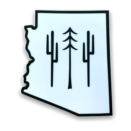 Arizona state shaped white sticker with cactus in black