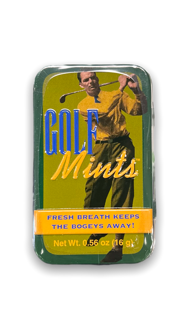 rectangular tin with image of golfer