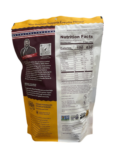 Back of bag with nutrition facts.