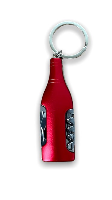 wine bottle shaped multi-tool with keychain ring