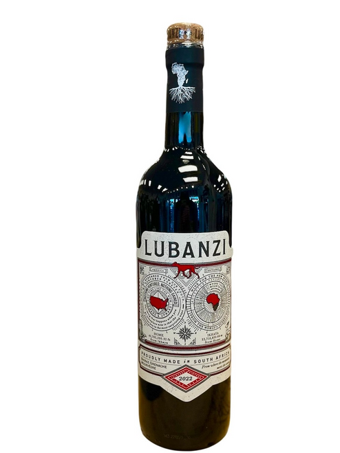 Dark glass wine bottle with white label