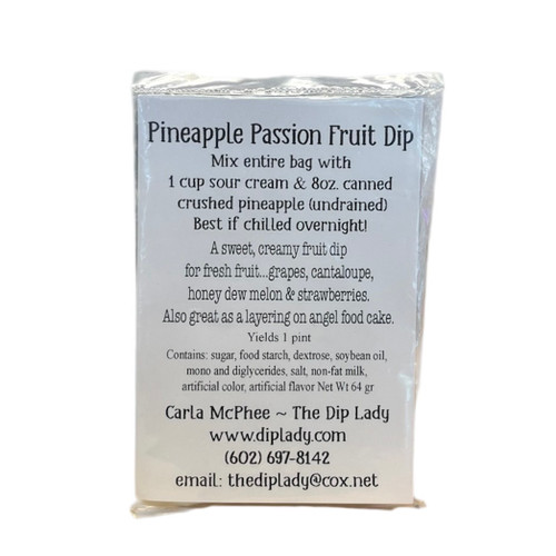 White rectangular card with black lettering showing the flavor of the dip with instructions for mixing