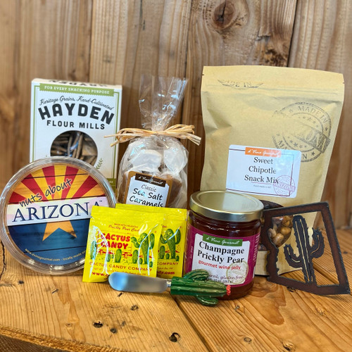 Contents of gift displayed on wood table. Complete list of gift contents are listed in the product description.