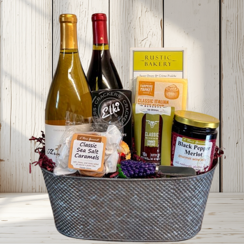 a tin basket containing the contents of the basket. full content list in product description