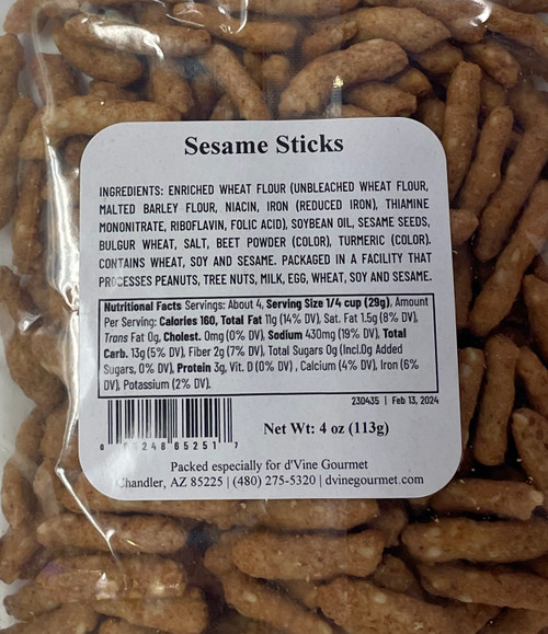 Back of bag with nutritional facts and ingredients.