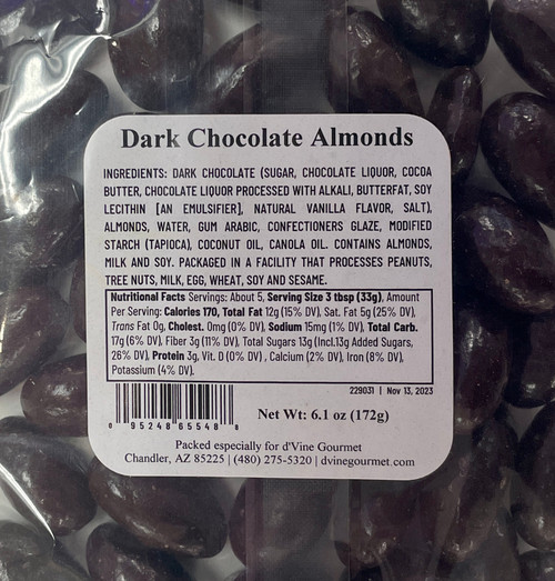 Back of bag with nutritional facts and ingredients.