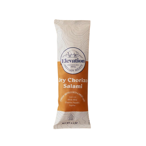 Oblong off-white paper packaging with orange front label with white lettering