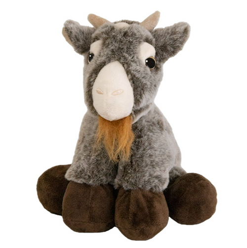 Soft plush billy goat in multiple shades of brown.