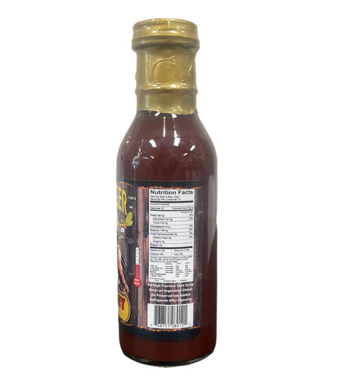 Side of bbq sauce bottle with nutrition facts.