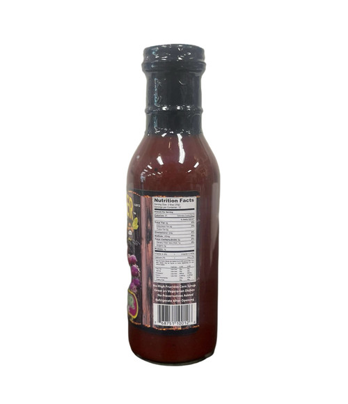 Side of bbq sauce bottle with nutrition facts.