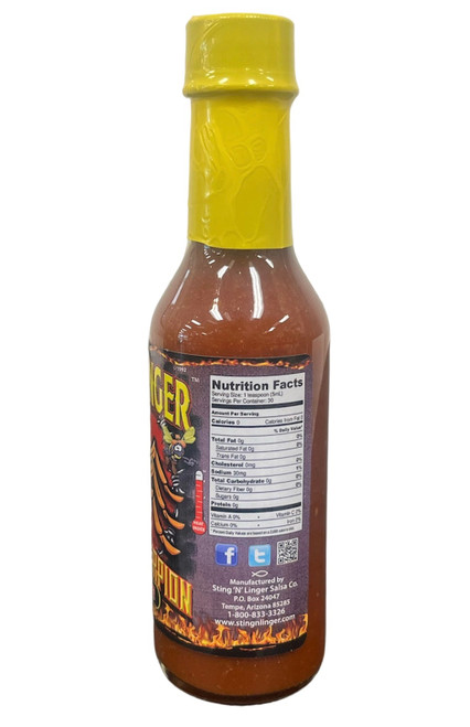 side of the hot sauce bottle showing nutrition label