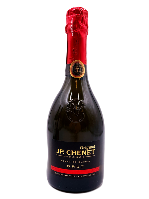 Black champagne bottle with black and red label 