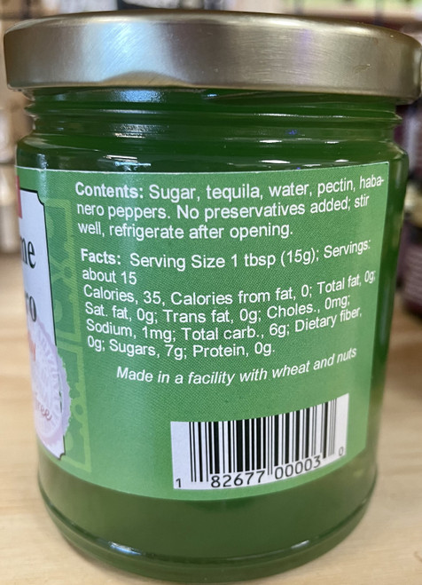 Back of jelly jar with nutrition information.