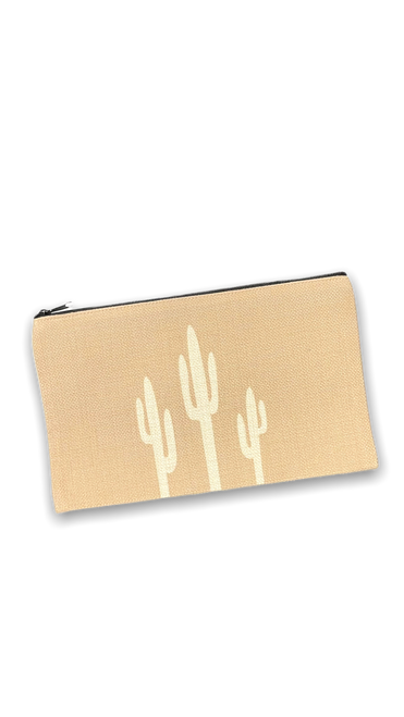 rectangular bag in taupe with three white cactus 