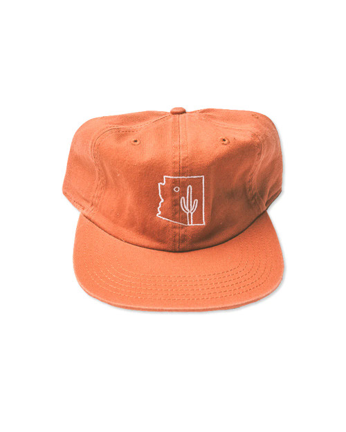 Deep orange cap with Arizona outline stitched in white