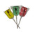 A yellow, a green, and a red scorpion lollipop.