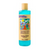 Tall clear plastic bottle with light blue contents and yellow label.