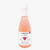 Clear plastic wine bottle shaped bottle with pink liquid and white front label