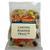 clear cello bag containing trail mix of nuts, and dried fruit with red, blue and yellow front label