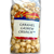 clear plastic bag containing caramel colored popcorn with a white, red, blue and yellow label