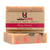 Light tan and pink bar of soap with tan paper wrapping for a label with dark pink writing