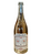 Glass wine bottle showing rose contents with white label