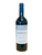 Dark glass wine bottle with a white and blue front label